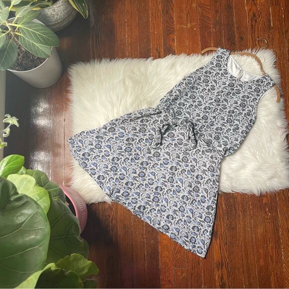 GAP Flowy Floral Mini Dress with Waist Tie Blue & Black - Picture 1 of 8